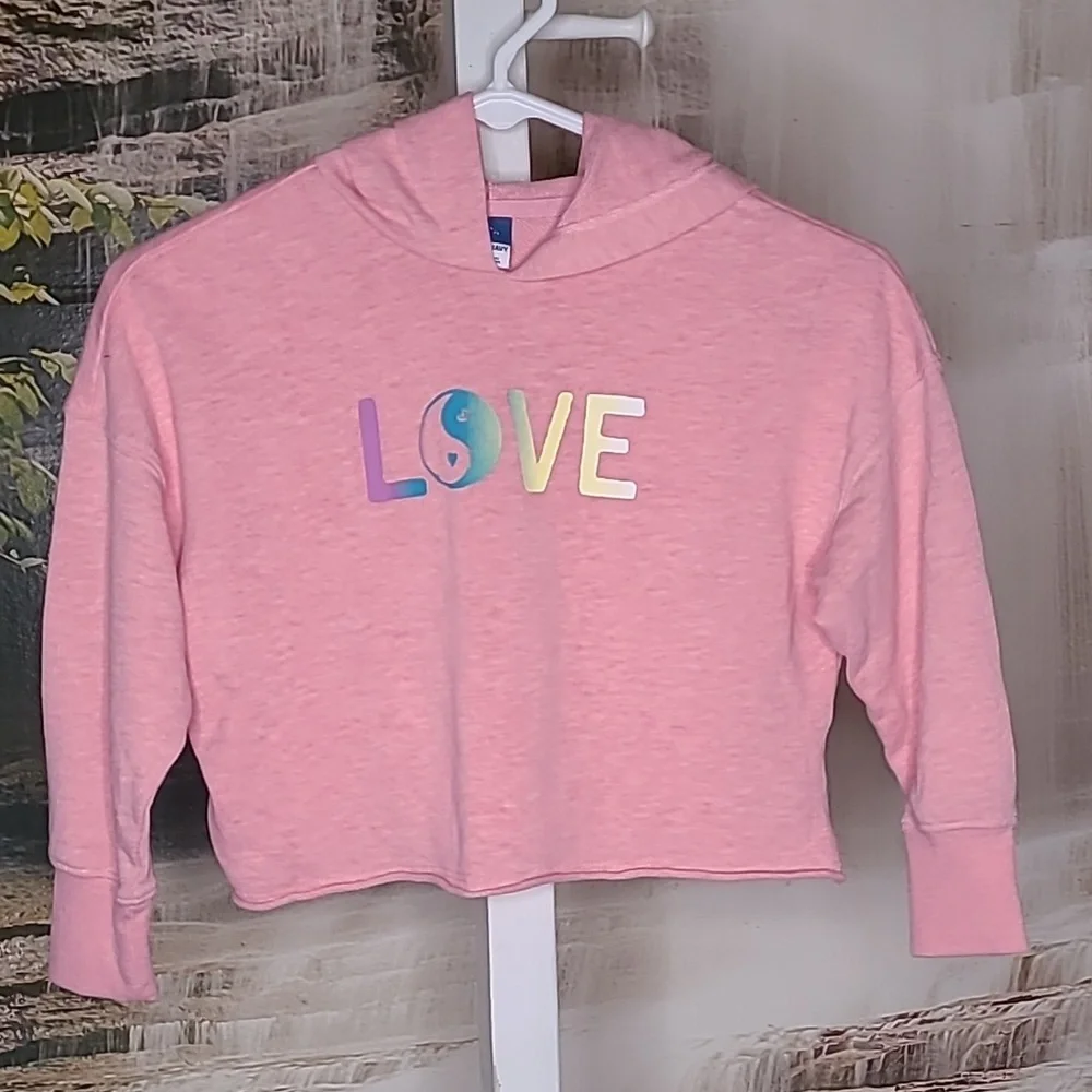 Old Navy girls Small pink metallic neon Love long sleeve sweatshirt hoodie